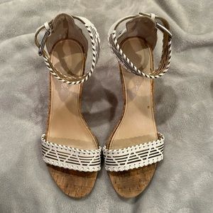 Marc Fisher white and cork platform heels with studs